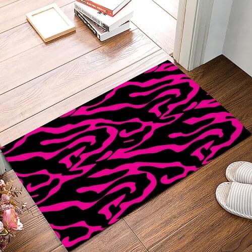 Red Zebra Stripes Anti-Slip Doormat Bedroom Kitchen Mat Bathroom Rug Home Doormat for Entrance Door