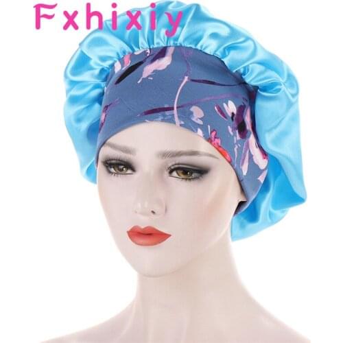 Good Quality Satin Bonnet For Sleeping Shower Cap Women Head Cover Flower Print Wide Elastic Band Silk Night Sleep Bonnet Hat
