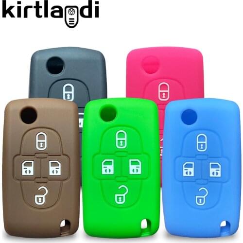 Silicone Holder Keychain Key Cover Shell Case for Citroen C8 for Peugeot 1007 807 4 Button Remote Key Holder Protection Skin Fob