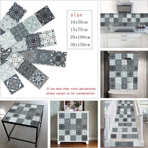 Blue & White & Red Retro Pattern Strip Tiles Sticker Kitchen Bathroom Home Decor Waterproof Wallpaper Peel & Stick Art Mural