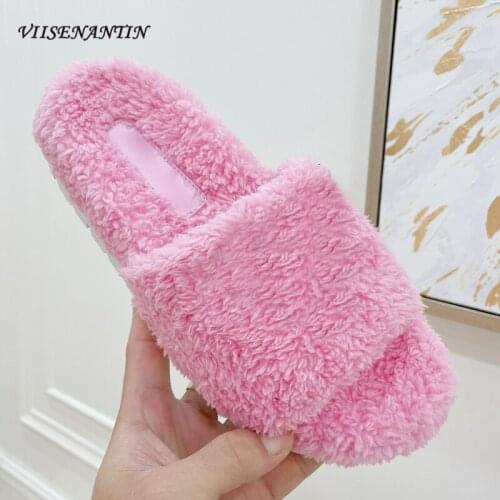 Lamb Wool Slippers Flat-bottom Slippers 2021 Autumn and Winter New Real Wool Womens Outer Wear Fashionable Wool Shoes