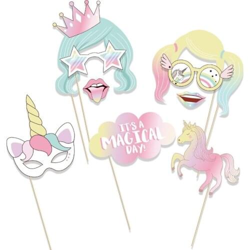 29Pcs Unicorn Photo Props Childrens Toys Birthday Party Decorations Kids Unicorn Party Supplies Baby Shower Decorations WQ01