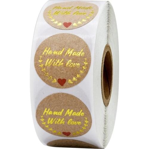 50-500pcs Brown Handmade with love Stickers 25mm Wedding Stickers for Party Favors Decoration Envelope Seals Stationery Stickers