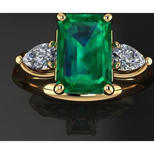 Vintage Female Big Square Green Crystal Ring Fashion Promise Wedding Rings For Women Charm Gold Filled Party Engagement Ring