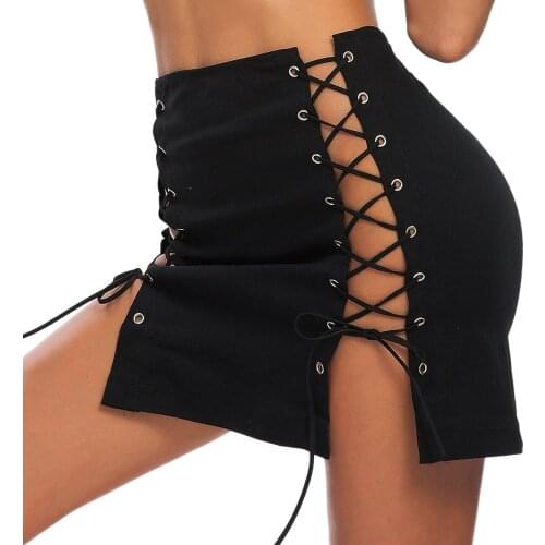 Street Style Vintage Sexy Clubwear Sexy Lace Up Denim Skirt High Waist Pencil Mini Skirts Women Summer Short Saia Jeans Skirts
