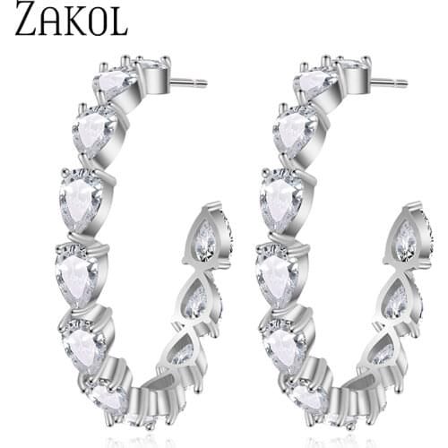 ZAKOL Shiny Water Drop Cubic Zirconia Stud Earrings for Women Trendy Circle Shape Wedding Party Holiday Shopping Jewelry EP2387