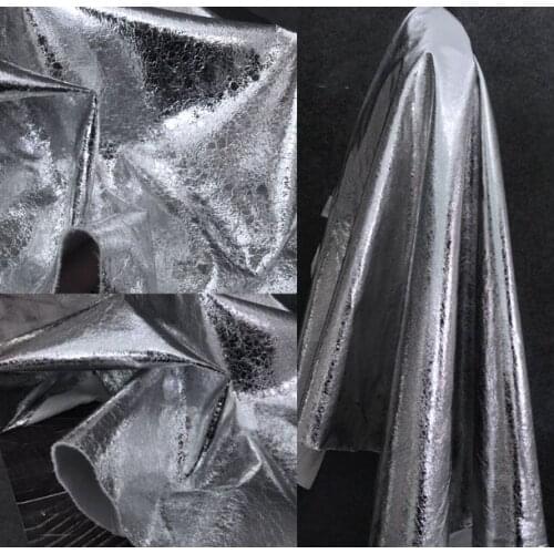 Mirror coated silver reflective grained texture leather designer fabric