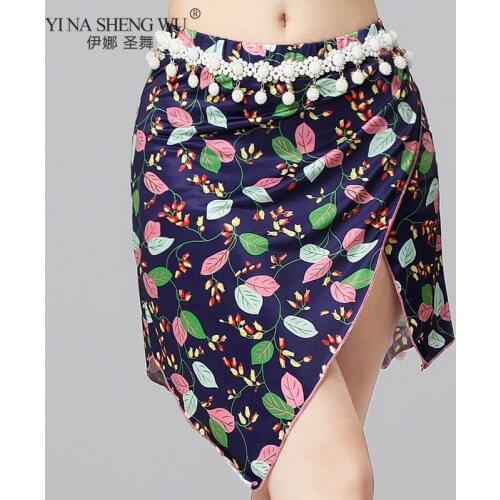 Belly Dancing Latin Costume New Women Printing Practice Clothes Split Short Skirt Sexy Belly Dancing Skirt Performance Clothes