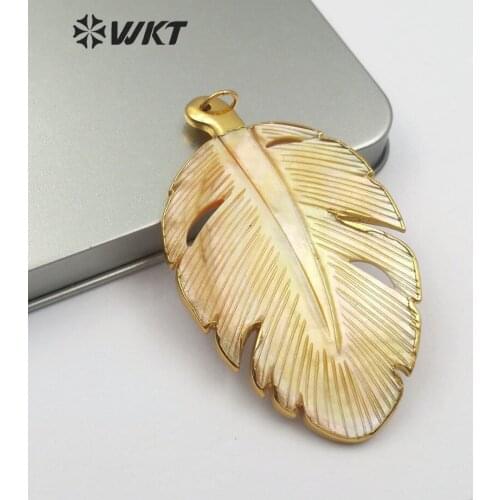 WT-P817 Natural Shell Pendant Yellow White Black Colors Sea Shell Leaf Shape Pendant Summer Beach Jewelry Women Necklace Pendant