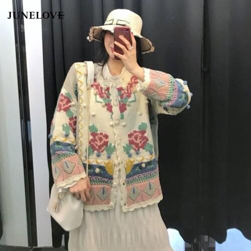 JuneLove Cute Autumn Winter Women Single Breasted Korean Knitted Cardigan Vintage Female Loose Casual Sweater Tops Outwears