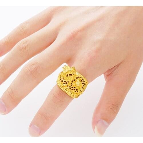 24K Gold Rings Dragon Play Beads Fine Jewelry Male Finger Knuckle Ring Decorative 24K Gold Rings Wedding & Engagement Jewelry