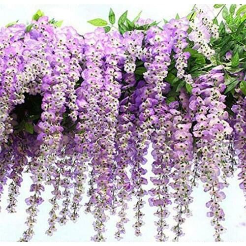 12 Bunches Of Artificial Wisteria Ivy Hanging Vine Plasstic Silk Flower Garland Wall Ceiling Wedding Home Decor Purple 110cm
