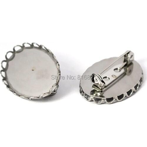 18x25mm Blank Brooches Bases 316L Stainless Steel Oval Lace Bezel Back Pins Cabochons Brooch Pins Settings Findings DIY Stuff
