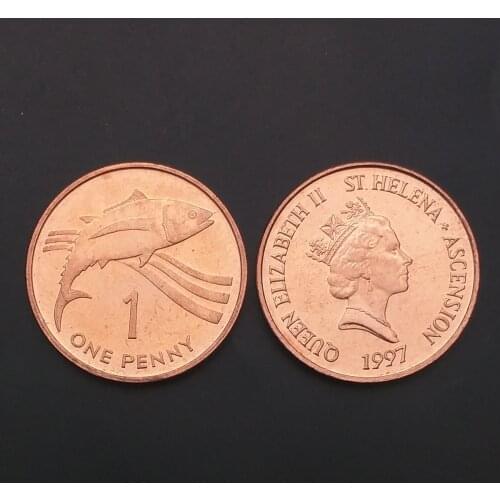 St. Helena and Ascension 1 Pence 1997 Genuine Original Coins 100% Real Issuing Collection Coins Unc Africa