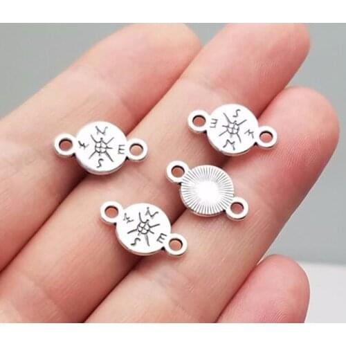 50pcs/lot--16x9mm Travel Outdoor Pendants Antique Silver Plated Compass Connector Charms DIY Supplies Jewelry Making Accessories