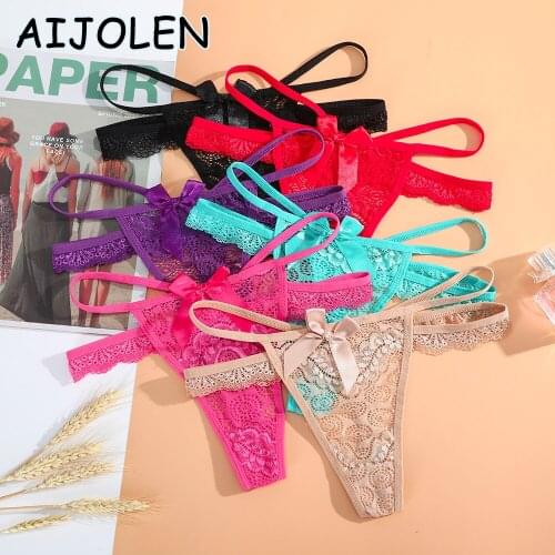 AIJOLEN Solid Color Underpants Bow Thongs Erotic Lingerie Woman‘s Sexy Lace Panties Low Waist Hollow Underwear Sexy G String