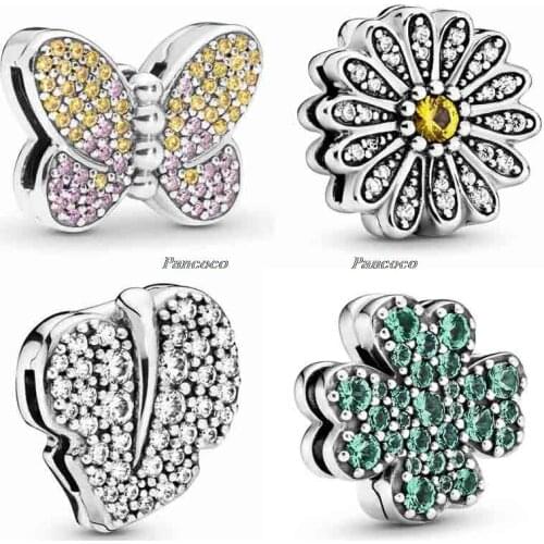 925 Sterling Silver Reflexions Sparkling Daisy Flower Clip Charm Bead Fit Pandora Bracelet & Necklace Jewelry