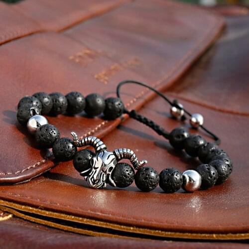 Classic Animal Sheep Stainless Steel Charms Bracelets 8mm Lava Stone Beads Bracelet Men Women Jewelry Bileklik
