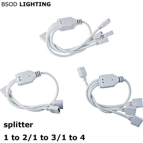 BSOD RGB 4 Pin Connector Cable Splitter 1 to 2 3 4 Ports with 4 Pin Needle Plug Led Light Extension Wire for 5050 3528 Led Line