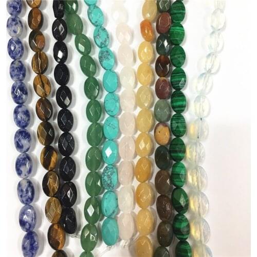 13*8mm Natural Faceted Stone Beads Oval Agtes Crystal Jades Beads for Jewelry Making DIY Bracelet Ear Studs Accessories 34pcs
