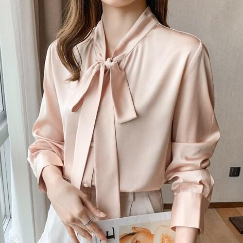 Chikichi 2021 Korean Fashion Autumn New Womens Bow French Small Top Commuter Plus Size Thin Long Sleeve Chiffon Shirt