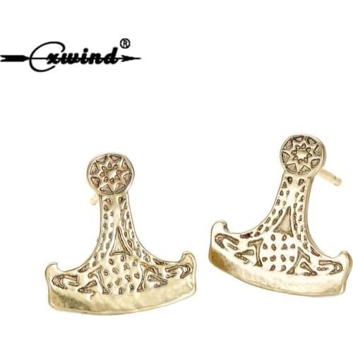 Cxwind Fashion Axe Of Perun Huge Earrings for Women Star Stud Earrings for Men Retro Piercing Slavic Pagan Earrings Jewelry