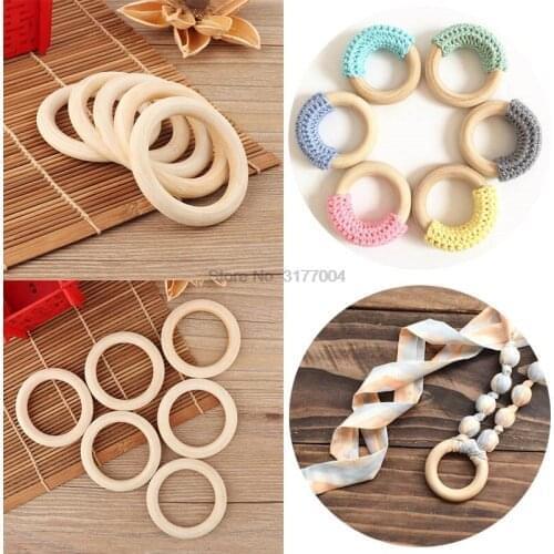 DHL 20bag 60pcs/bag 70mm Natural Wooden Baby Teething Rings Necklace Bracelet For 3-12 Month Infants Tooth Care Products
