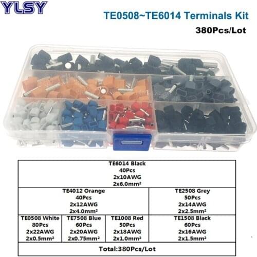 Dual Wire Tube Ferrule Insulated Crimp Terminal Kit TE0508~TE6014 Double Line Terminales Connector Cable 22-10AWG 380Pcs/Lot