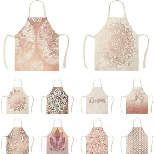 Rose Gold Pink Geometric Peach Skin Kitchen Aprons for Woman Man Home Cooking Baking Shop Cleaning Cotton Linen Apron WQTP09