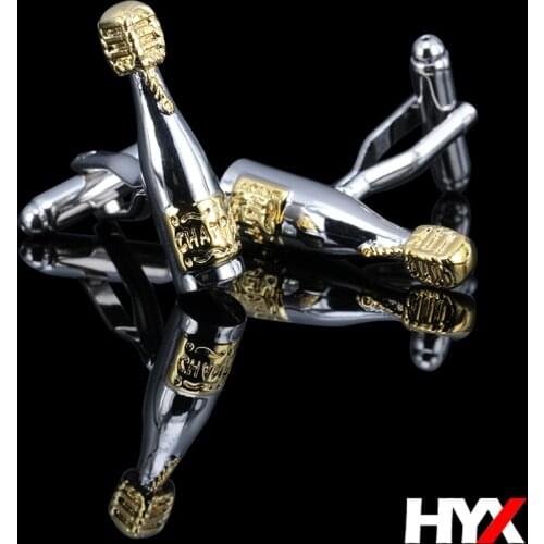 HYX Free shipping gold plating Novelty Cufflinks champagne and wine bottle design button men cuff links wholesale&retail