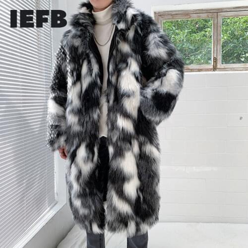 IEFB /mens wear 2020 new trendy faux fur cotton-padded clothes large size warm windproof cloak hip hop trendy long coat 9Y358