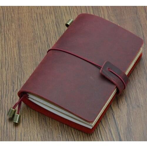 Classic Cowhide Notebook Passport Shaped Diary Journal Notepad Travel Notebook Paper Diary Office Supplies Stationery (Red)