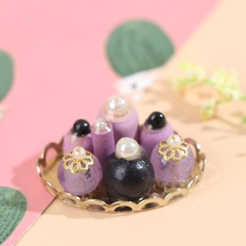 1Set Dolls House 1/12 Scale Purple Perfume Tray Miniature Furniture Fabric Model Mini Dollhouse Furniture Doll Bedroom Bath room