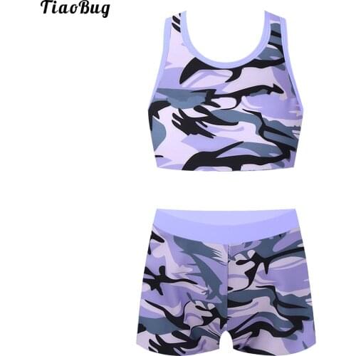 TiaoBug Summer Girls Two Pieces Swimsuits Sleeveless Y-Shaped Back Tank Top With Boyshorts Bottoms Beach Bathing Pool Swimwear