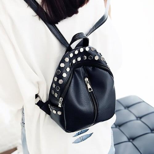 Small Rivets Women Black Backpack Female Mini PU Girls School Bag Travel Rucksack Ladies Mochila Classic Bagback