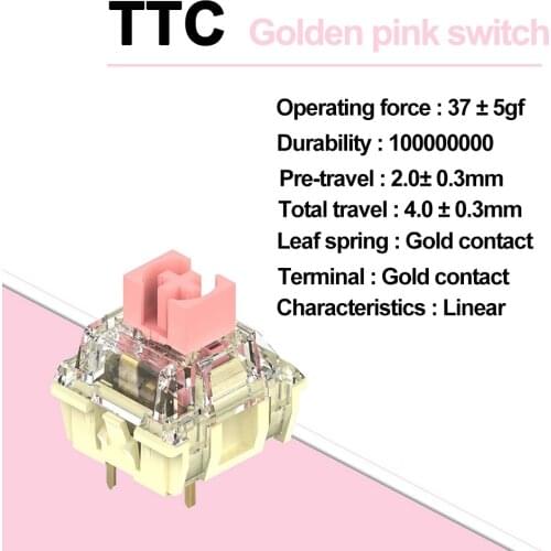 TTC Golden Pink Switch for Mechanical Keyboard Linear Axis 37g 3 Pins Dust Proof Customize DIY Keyboard Gamer