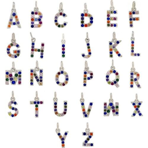 Mini Copper Micro-Inlay Color Zircon Electroplated 24K gold 26 Letters pendant DIY jewelry Necklace Earrings Accessories