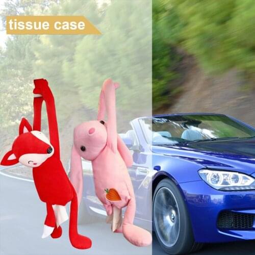 Multi-use Car Armrest Tissue Boxes Cute Plush Cartoon Monkey Napkin Paper Storage Holder Seat Back Hanging Bags Headrest Pillow