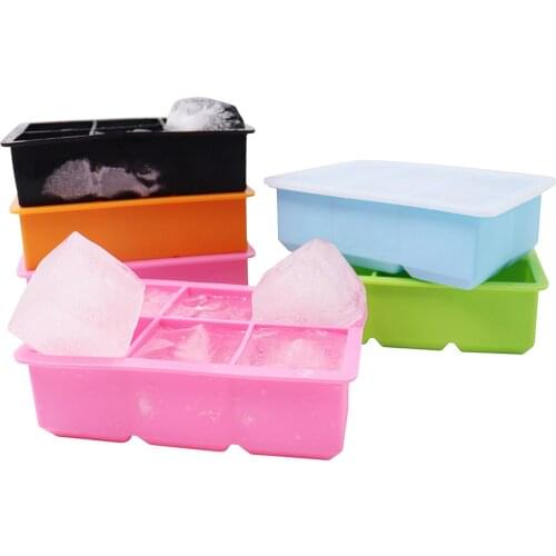 Reusable BPA Free 6 Grid Ice Cube Trays Silicone Whiskey Ice Large Square Ice Cube Molds for Cocktails Bourbon