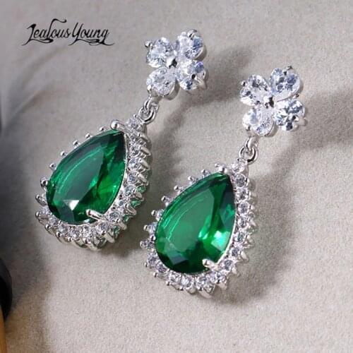 Fashion Flower Crystal Drop Earrings With Pear Shape AAA Cubic Zirconia Silver Color Wedding Earrings Indian Jewelry Gift Brinco