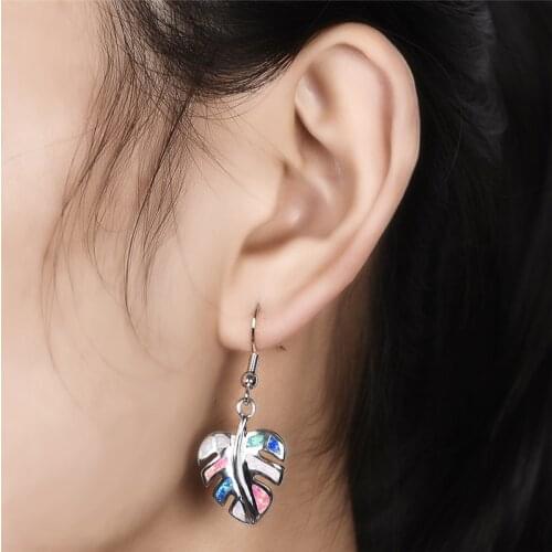 Fashion Women Earrings Opal Colorful Leaf Drop Earrings For Women Vintage Ear Decoration Wedding Anniversary Girl Earrings