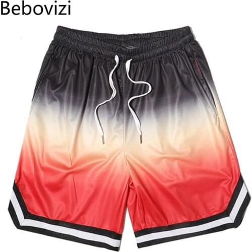Bebovizi 2021 Men Hip Hop Streetwear Baggy Shorts Color Print Track Shorts Harajuku Loose Red Joggers Shorts Sweatpants