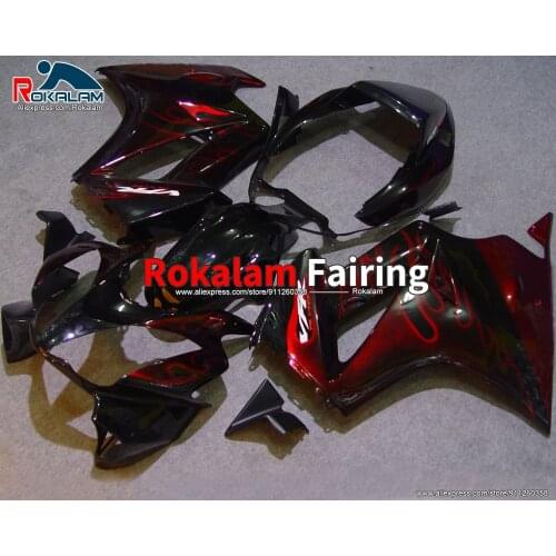 Bodyworks For Honda VFR800 2002 2005 2012 VFR-800 2004 VFR 800 2006 10 Motorbike Red Flame Black Fairing Kit (Injection Molding)