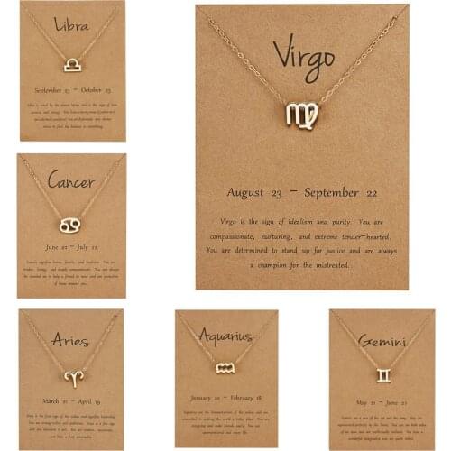 Rinhoo Elegant Star Zodiac Sign Necklace 12 Constellation Charm Pendant Necklaces Wish Card Choker Fashion Couple Jewelry Gift