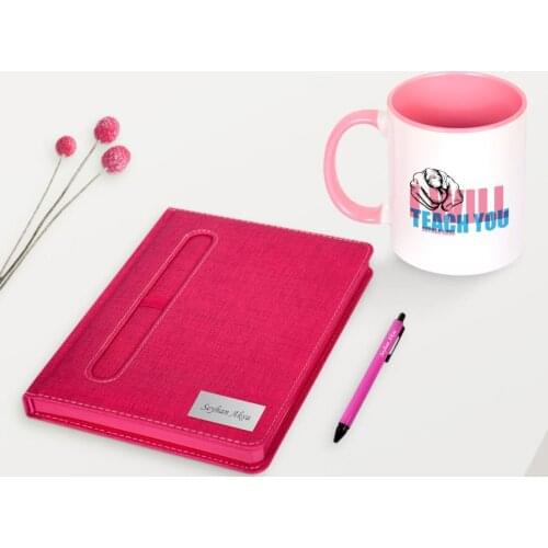 Personalized English Teacher Themed Pink Notebook Pen Mug Set-2