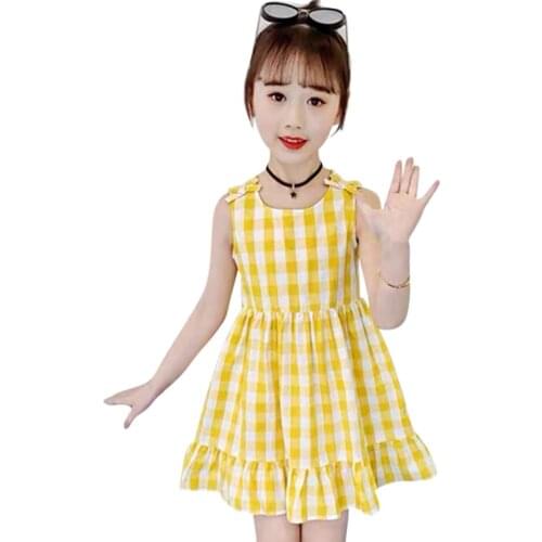 Girl Dress Plaid Pattern Girls Party Dress Kids Big Bow Kids Dress Summer Childrens Costumes For Girls 6 8 10 12 14
