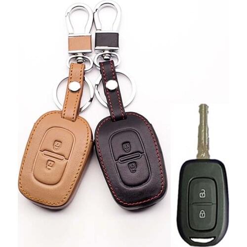 The latest leather car key button cover for Renault Duster 2016 2017 ,2 button leather car remote key case keys accessories