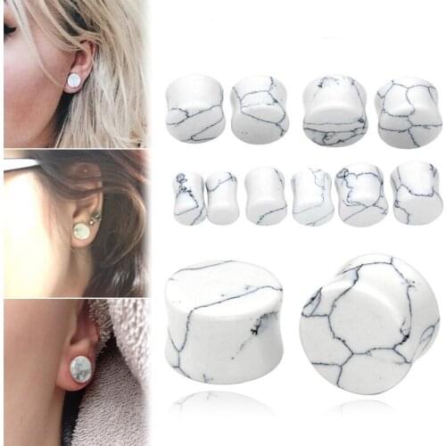 White Howlite Organic Stone Flesh Tunnels Ear Expander Body Piercing Jewelry Stone Ear Plugs Ear Gauges Expander Stretcher