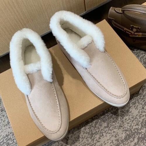 Luxury Winter Furry Shoes Women Warm Round Toe Slip-on Wool Collar High Top Ankle Boots Comfort Thick Sole Platform Snow Boots