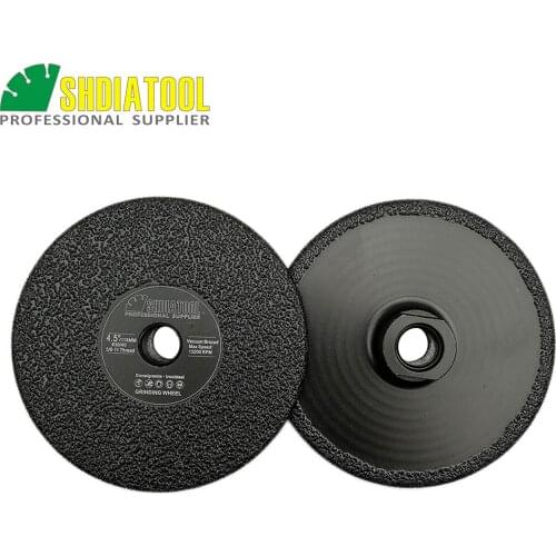 SHDIATOOL 2pcs Dia 115mm/4.5inch Vacuum Brazed Diamond Flat Grinding Wheel 5/8-11Thread